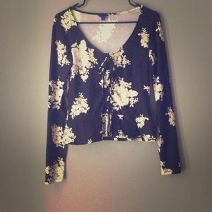 Black Long Sleeve Floral Blouse